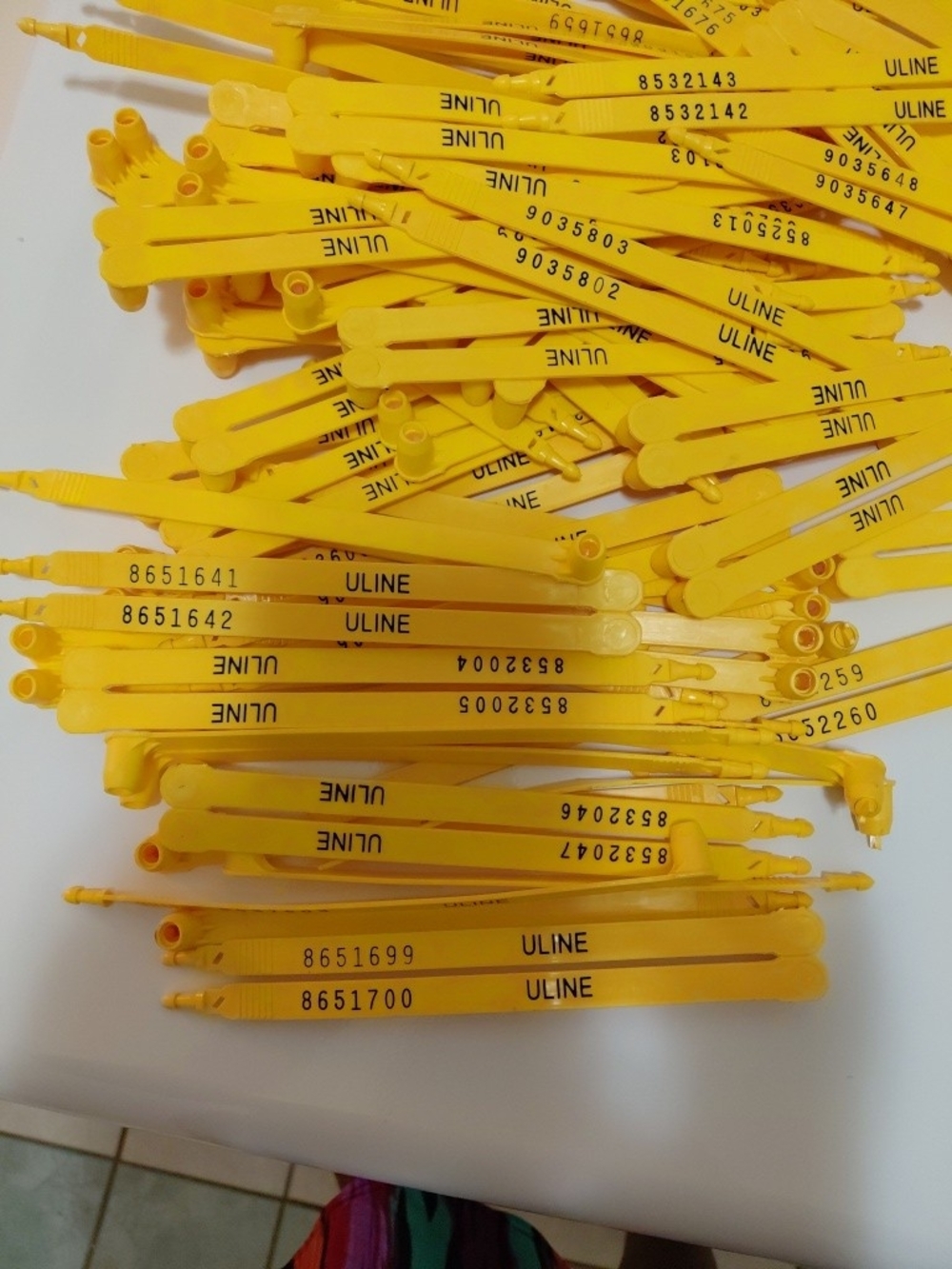 Uline Yellow Single-Use Security Seals - Numbered High Visibility Qty 200